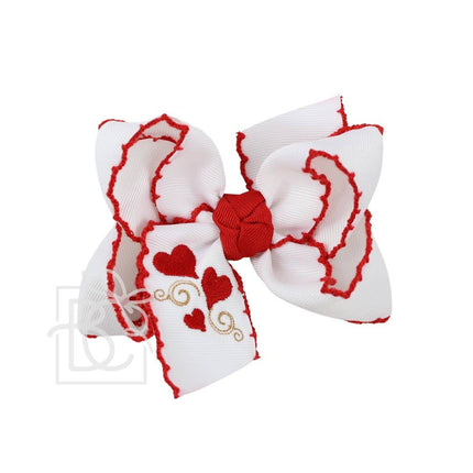 *Red Embroidered Crochet Edge Heart Bow on Alligator Clip