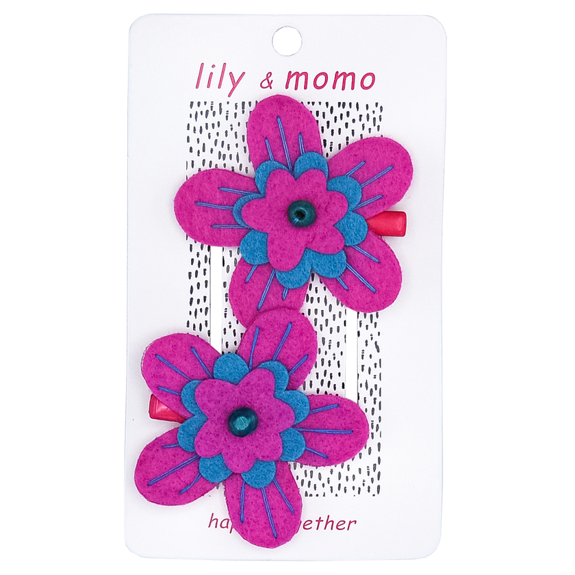 Hibiscus Flower Kids Hair Clips- Pink