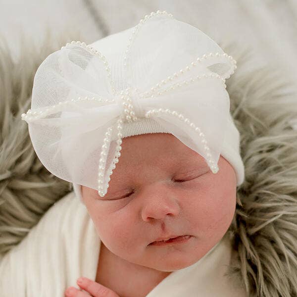 Pink Chiffon Pearl Bow Newborn Girl Hospital