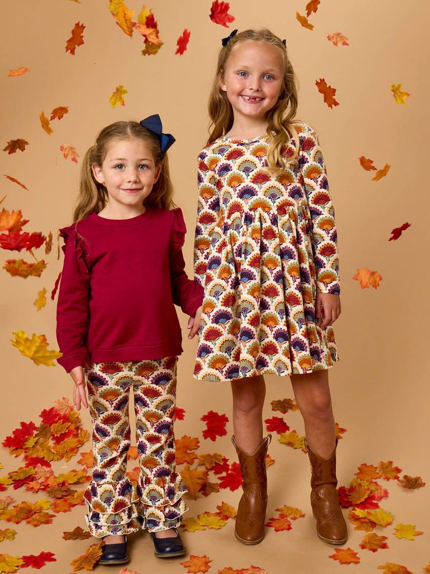 Girls Maple Blossoms Knit Long Sleeve Twirl Dress