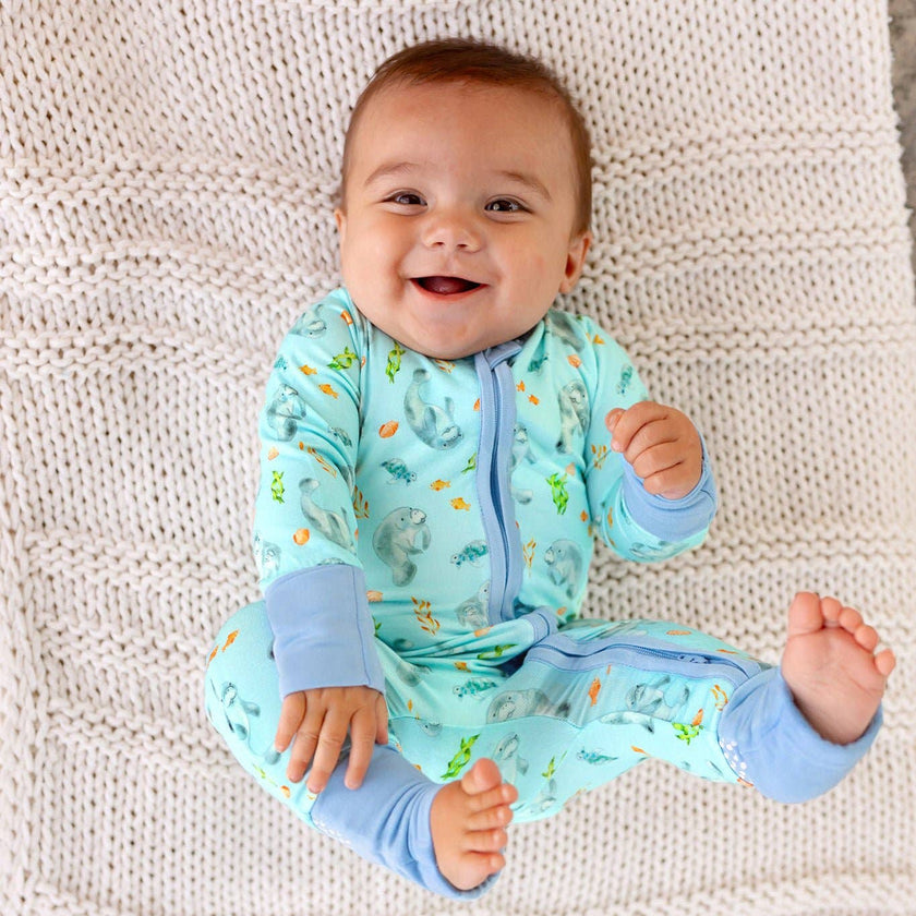 Get Your Float on Manatees Bamboo Convertible Footie (NB-24m)