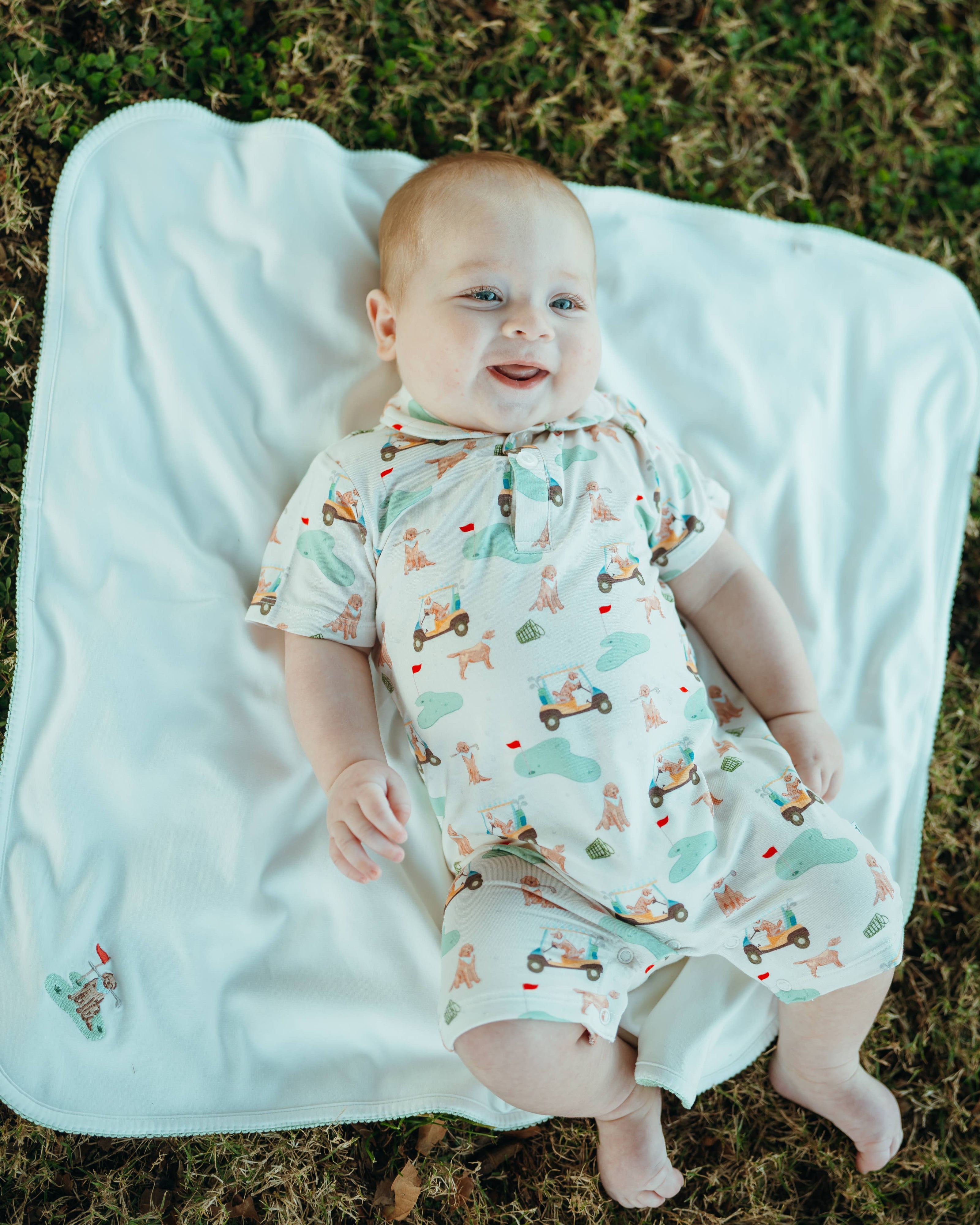 Short Sleeve Polo Romper - Golf Dog