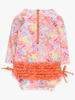 Baby Girls Sunset Seashells Long Sleeve One Piece Rash Guard Swimsuit with Signature Rear Ruffles