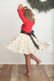 Kids Santa Bow Gold Dot Tulle Christmas Holiday Dress