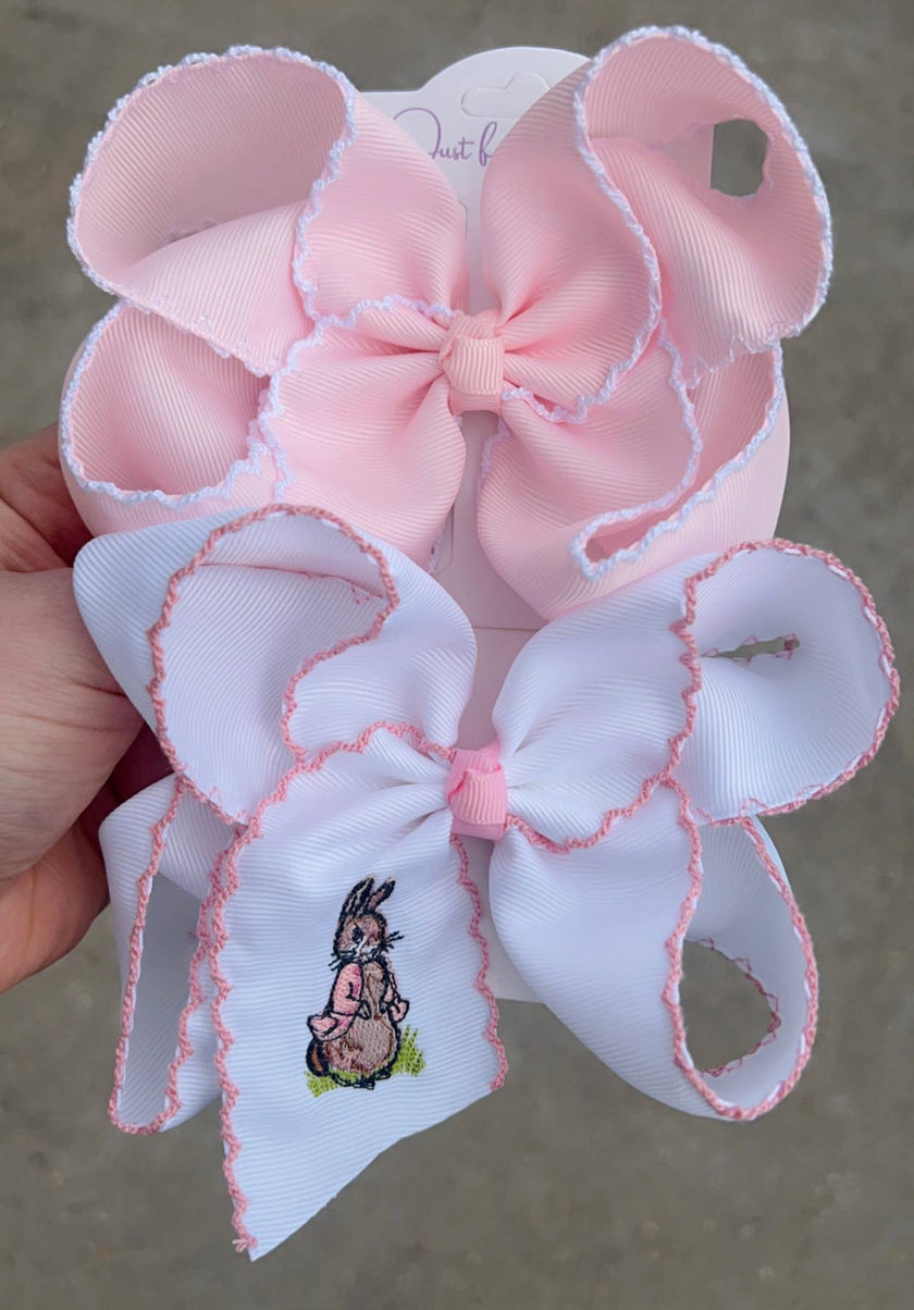 Pink Rabbit Embroidered Hair Bow