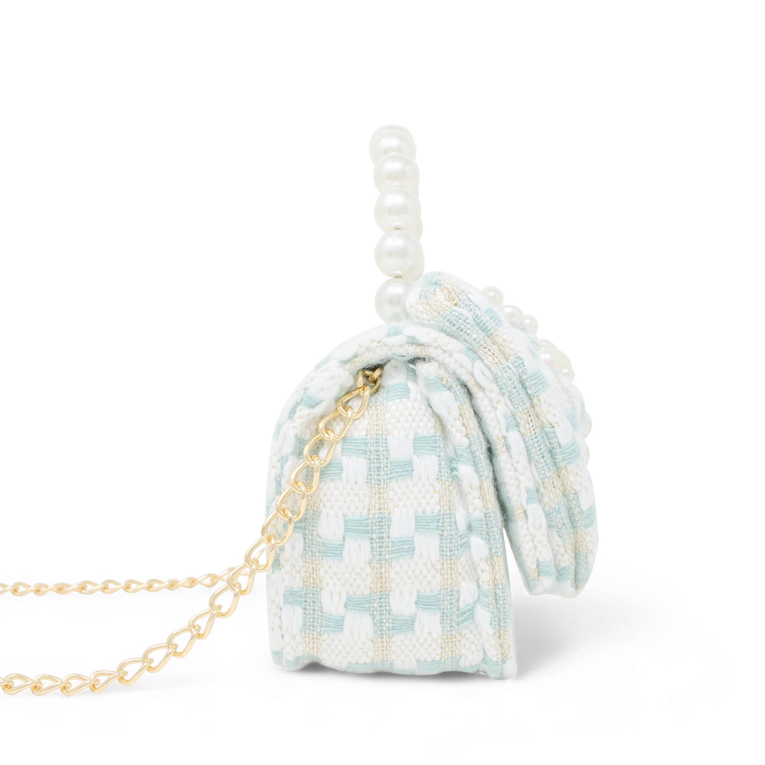 Girls Tweed Jumbo Pearl Bow Handbag