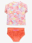 Girls Sunset Seashells Long Sleeve Zipper Rash Guard 2-Piece Swimsuit with Signature Rear Ruffles