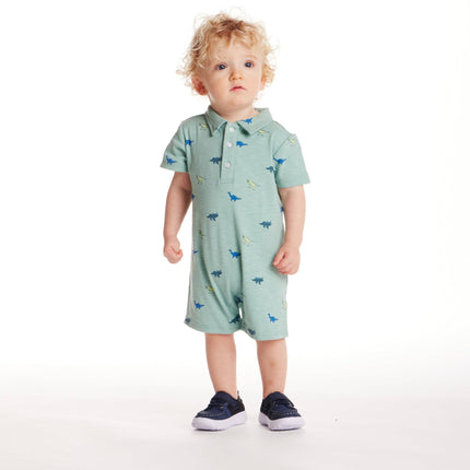 Infant Print Polo Romper | Dinosaurs