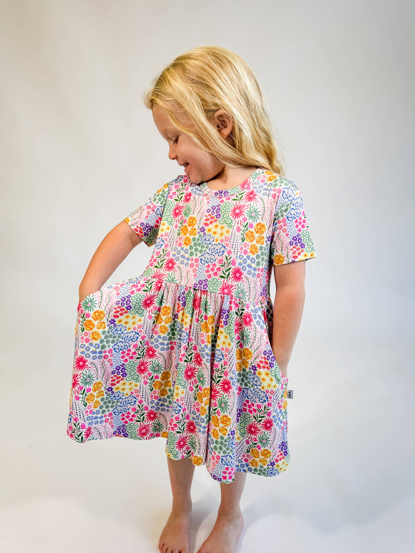 Flower Fields Bamboo Short Sleeve Pocket Dress