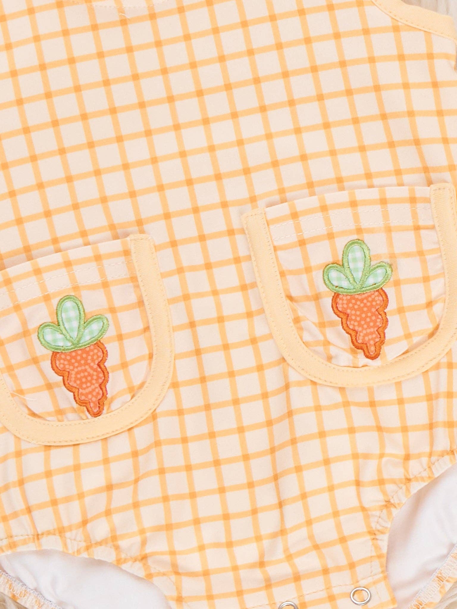 Sweet Carrot Kisses Embroidered Plaid Romper