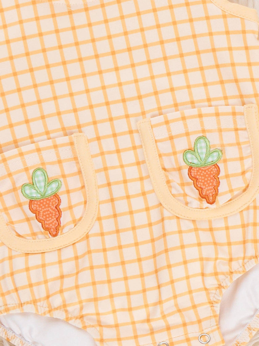 Sweet Carrot Kisses Embroidered Plaid Romper