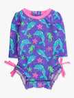 Baby Girls Neon Fin Friends Long Sleeve One Piece Rash Guard Swimsuit with Signature Rear Ruffles