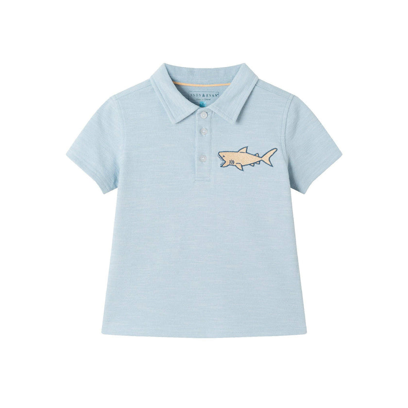 Textured Polo and Shorts Set | Light Blue Shark