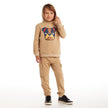 Kids Hooded Patch Sweatshirt & Pant Set | Beige Bulldog