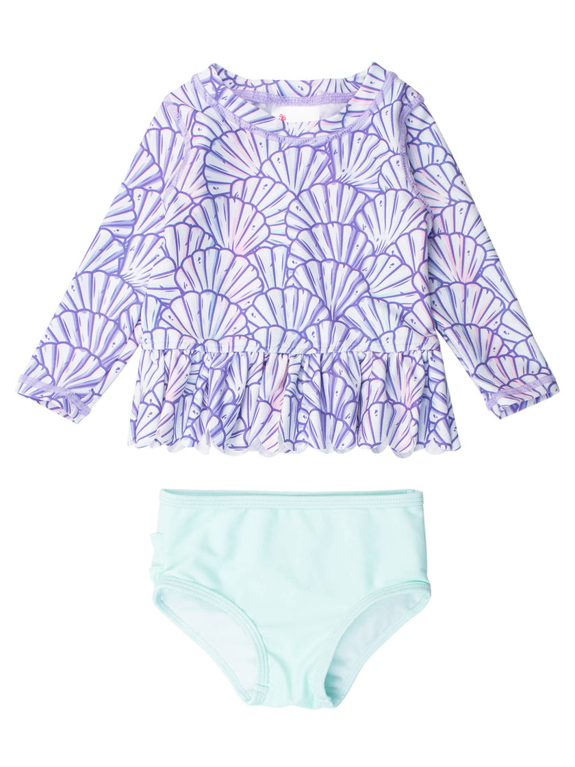 Magical Mermaid Scalloped Long Sleeve Rash Guard 2-Piece