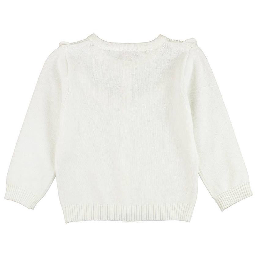Girls Off-White Sweater Knit Ruffle Trim Cardigan