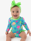 Baby Girls Neon Jelly Time Long Sleeve One Piece Rash Guard Swimsuit