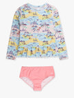 Tween Girls Beach Day Scallop Hem Long Sleeve Rash Guard 2-Piece Swimsuit
