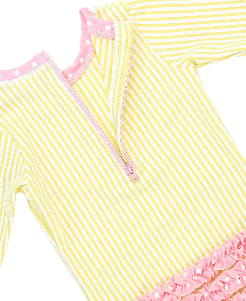 Banana Yellow Seersucker Long Sleeve One Piece Rash Guard