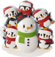 Penguin Family Building a Snowman Personalized Ornament