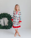 Kids Holly & Bows Christmas Holiday Lace Ruffle Lounge Gown