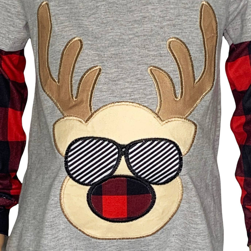 Baby Boys Christmas Romper Rudolph Reindeer Plaid Onesie