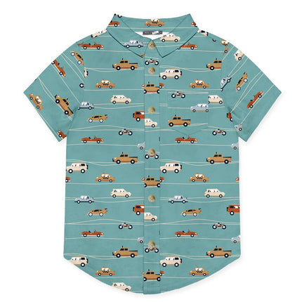 Boys Nile Blue Cars Short-Sleeve Button-Up