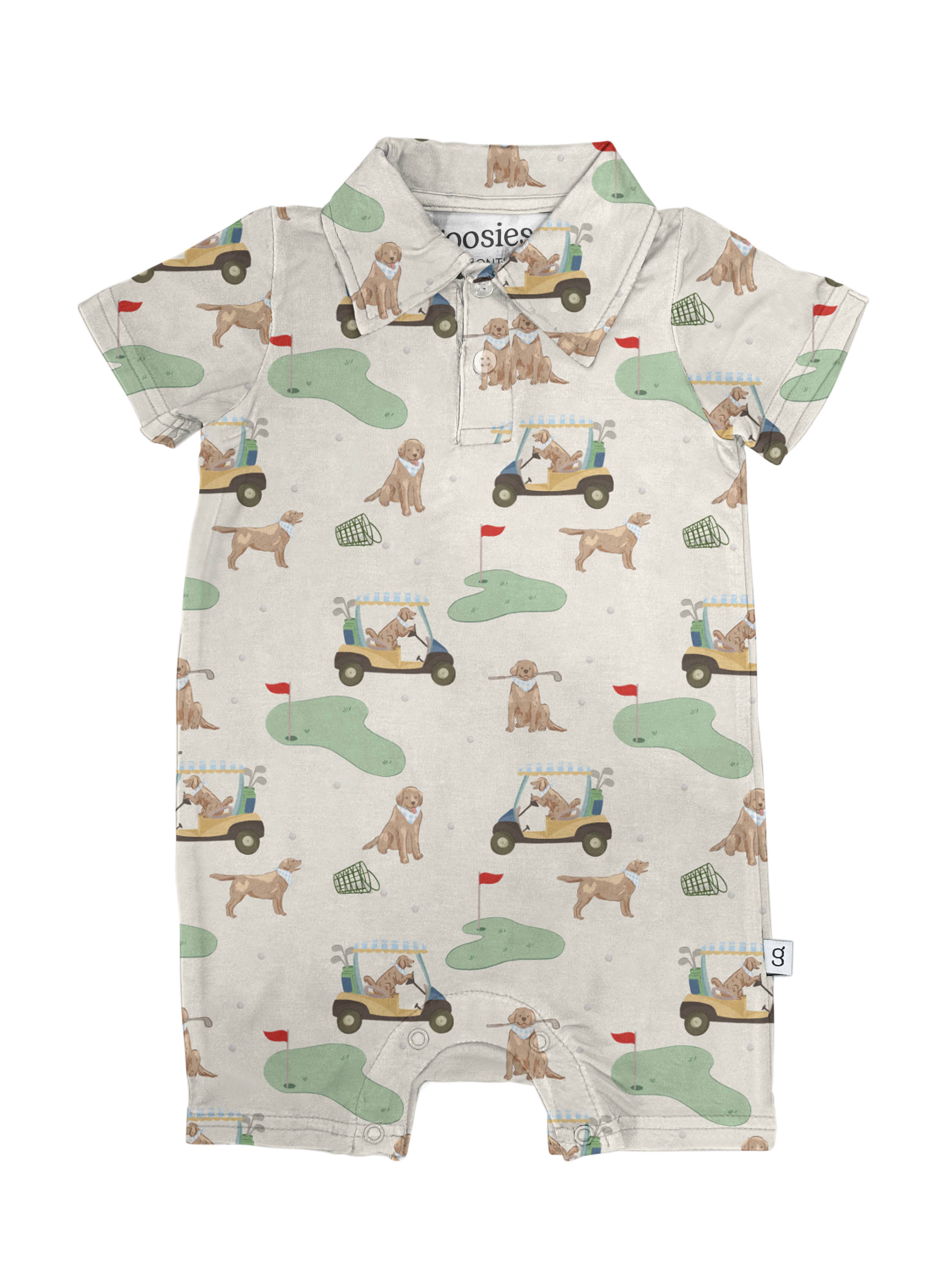 Short Sleeve Polo Romper - Golf Dog