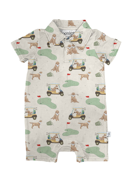 Short Sleeve Bamboo Polo Romper - Golf Dog
