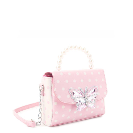 Polka Dot Butterfly Pearl Handle Crossbody Bag