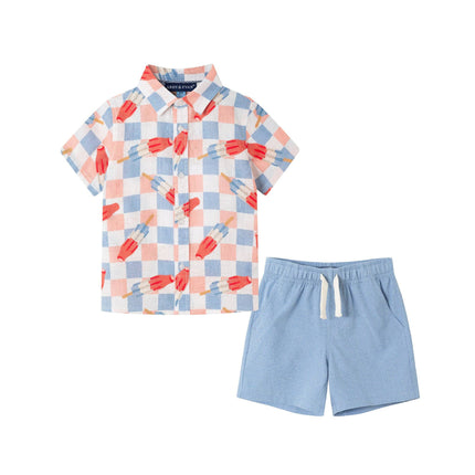 Kids Buttondown & Short Set | Checkered Ice Pop