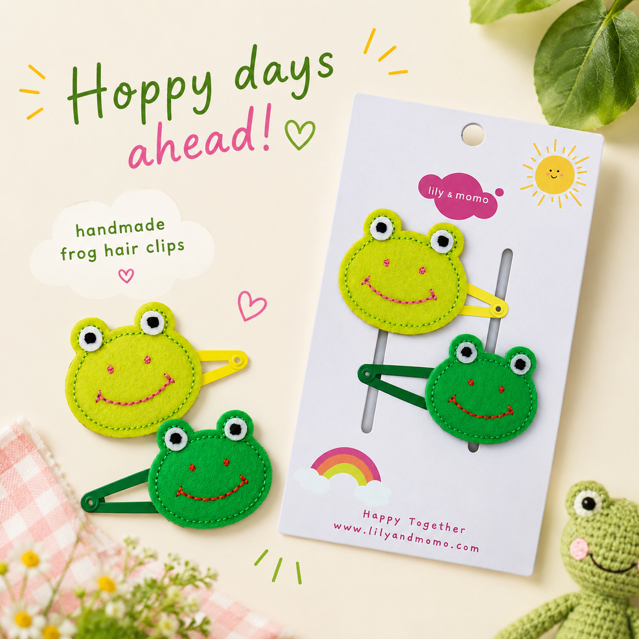Funny Frog Kids Hair Clips- Frog Green