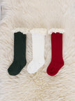 Lace Trim Knee Socks - White