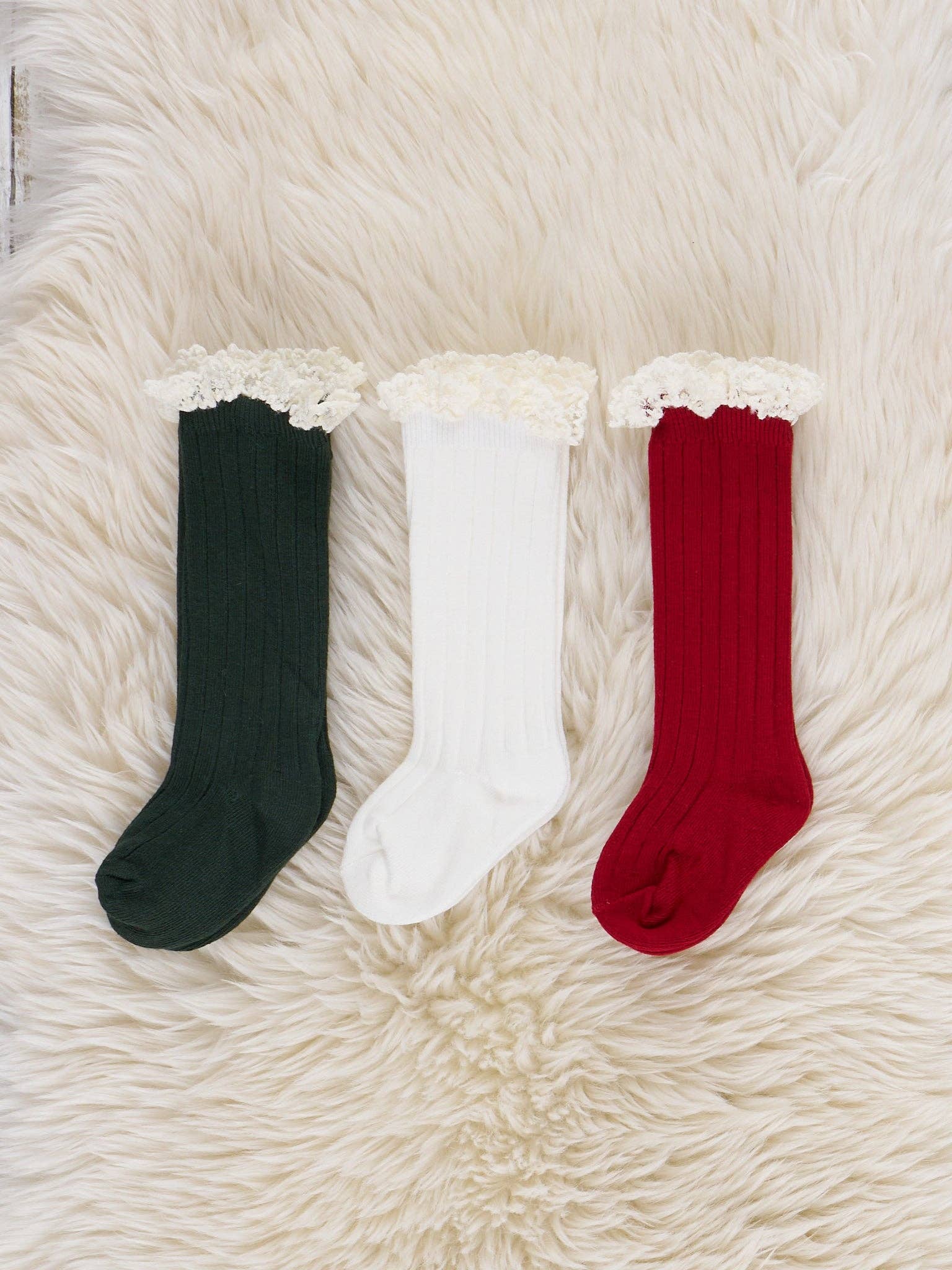 Lace Trim Knee Socks - White