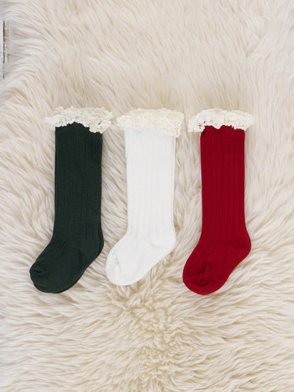 Lace Trim Knee Socks - White