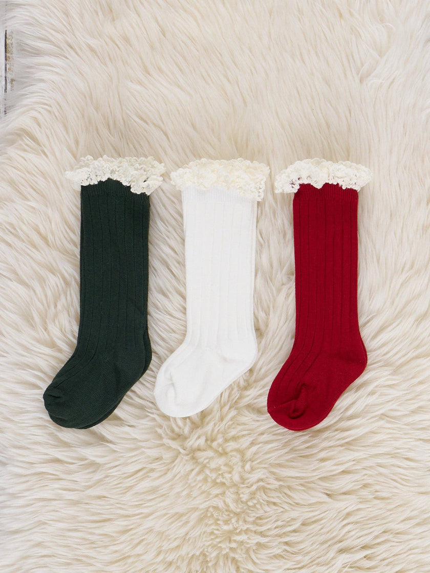 Lace Trim Knee Socks - White