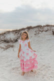 Kids Bella Pink Bow Flutter Sleeve Ruffles Spring Dress