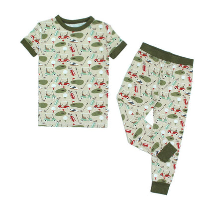 Tee Time Golf Bamboo Short Sleeve Kids Pajama Pants Set