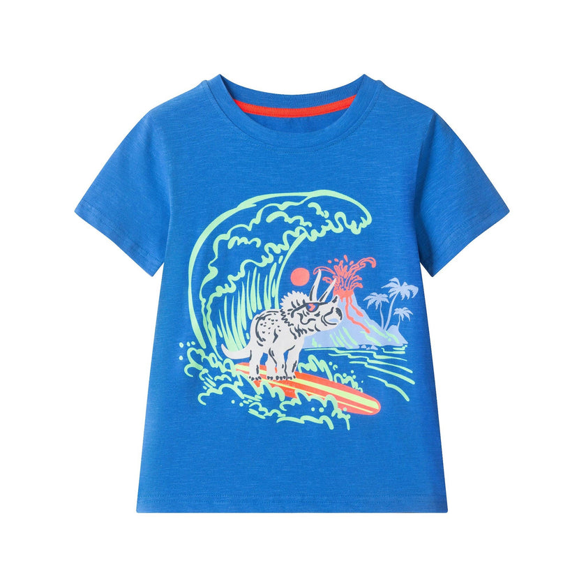 Boys Graphic Tee & Knit Denim Short Set | Surfing Dino