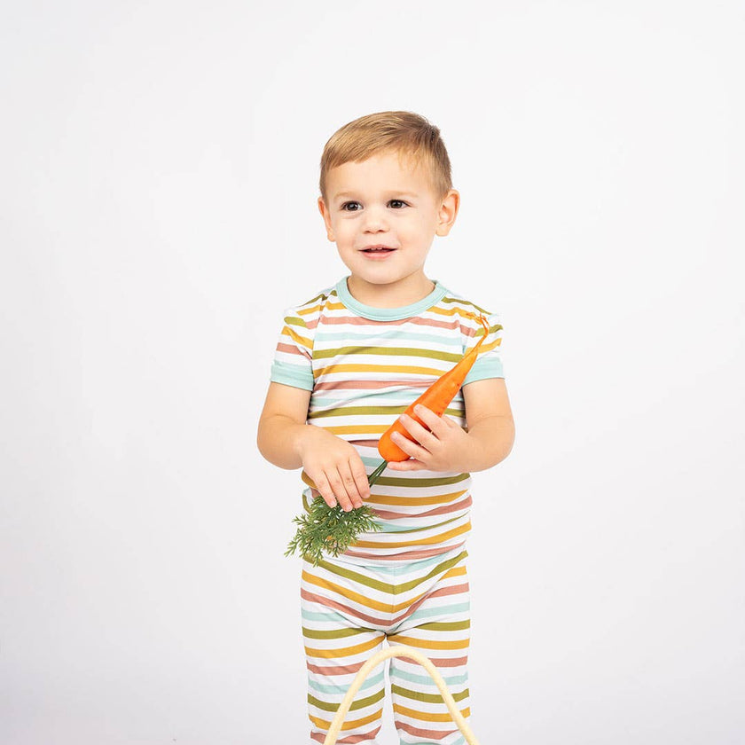 Striped Bamboo Kids Pajamas - Spring Stripes, Short Sleeve