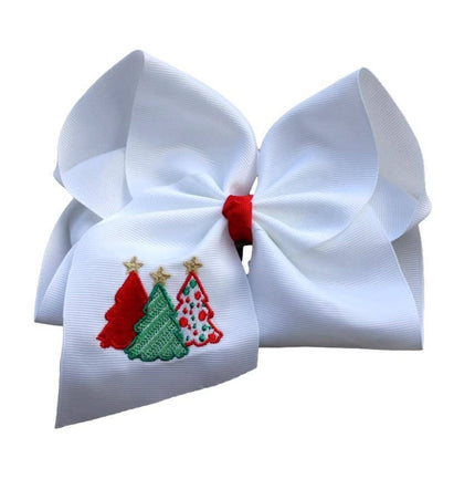 Christmas Wonderland Trio Trees Embroidered Hair Bow 🎄