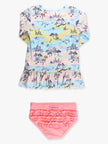 Girls Beach Day Scallop Hem Long Sleeve Rash Guard 2-Piece Swimsuit with Signature Rear Ruffles