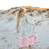 Kids Bella Mint Pastel Floral Flutter Sleeve Ruffles Dress