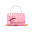 Quilted Pearl Handle Bow Ribbon Handbag