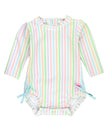 Pale Rainbow Stripe Long Sleeve One Piece Rash Guard