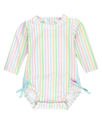 Pale Rainbow Stripe Long Sleeve One Piece Rash Guard
