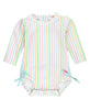 Pale Rainbow Stripe Long Sleeve One Piece Rash Guard