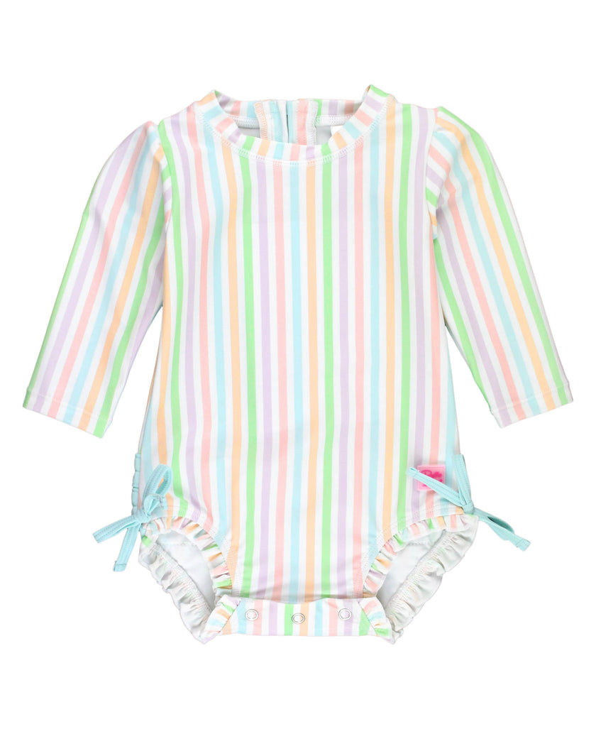 Pale Rainbow Stripe Long Sleeve One Piece Rash Guard