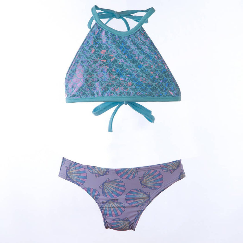 Girls Swim UPF 50+ Reversible Bikini with Mermaid Tail Cover Set