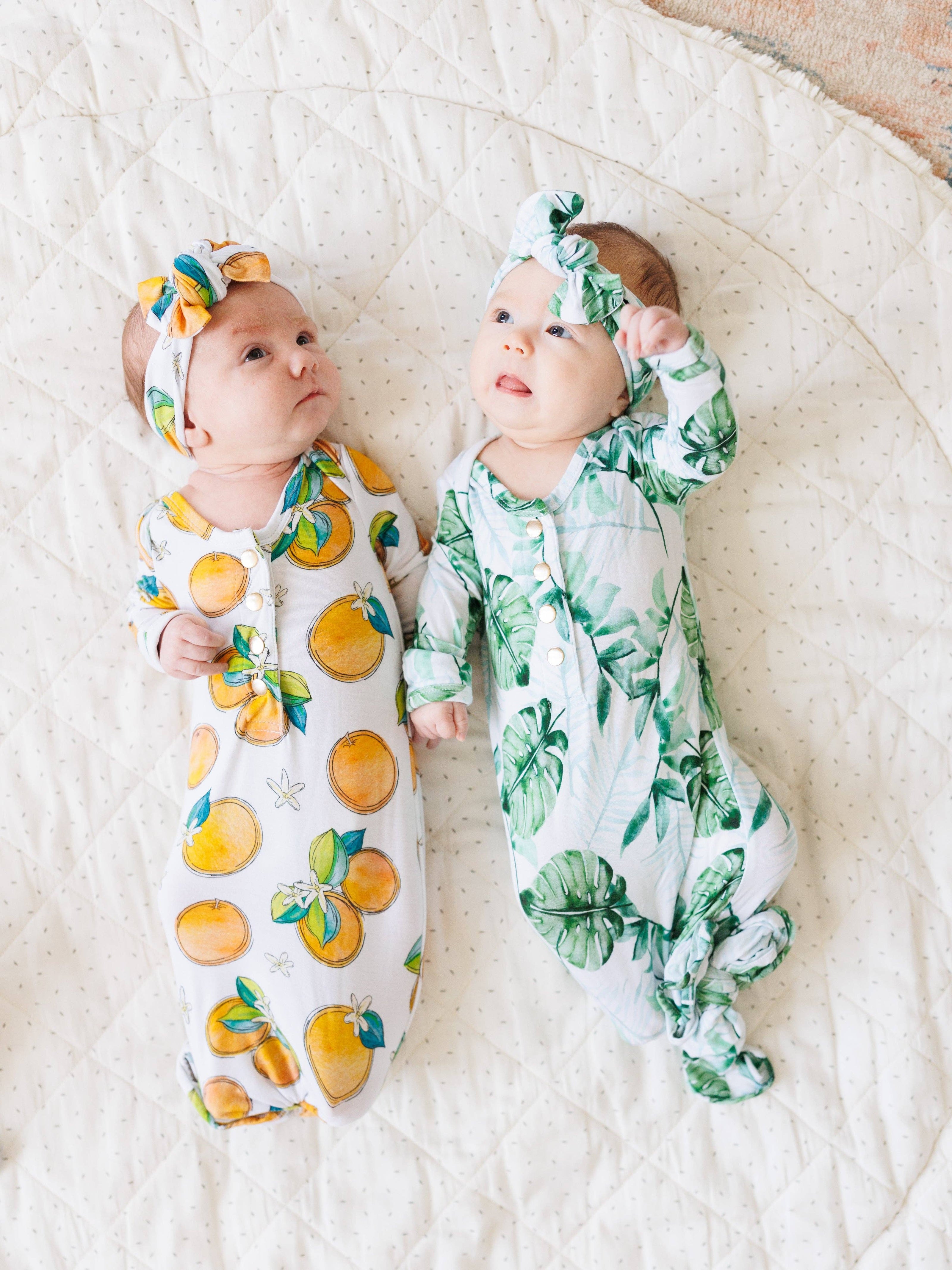 Tropical Leaf Newborn Knotted Gown